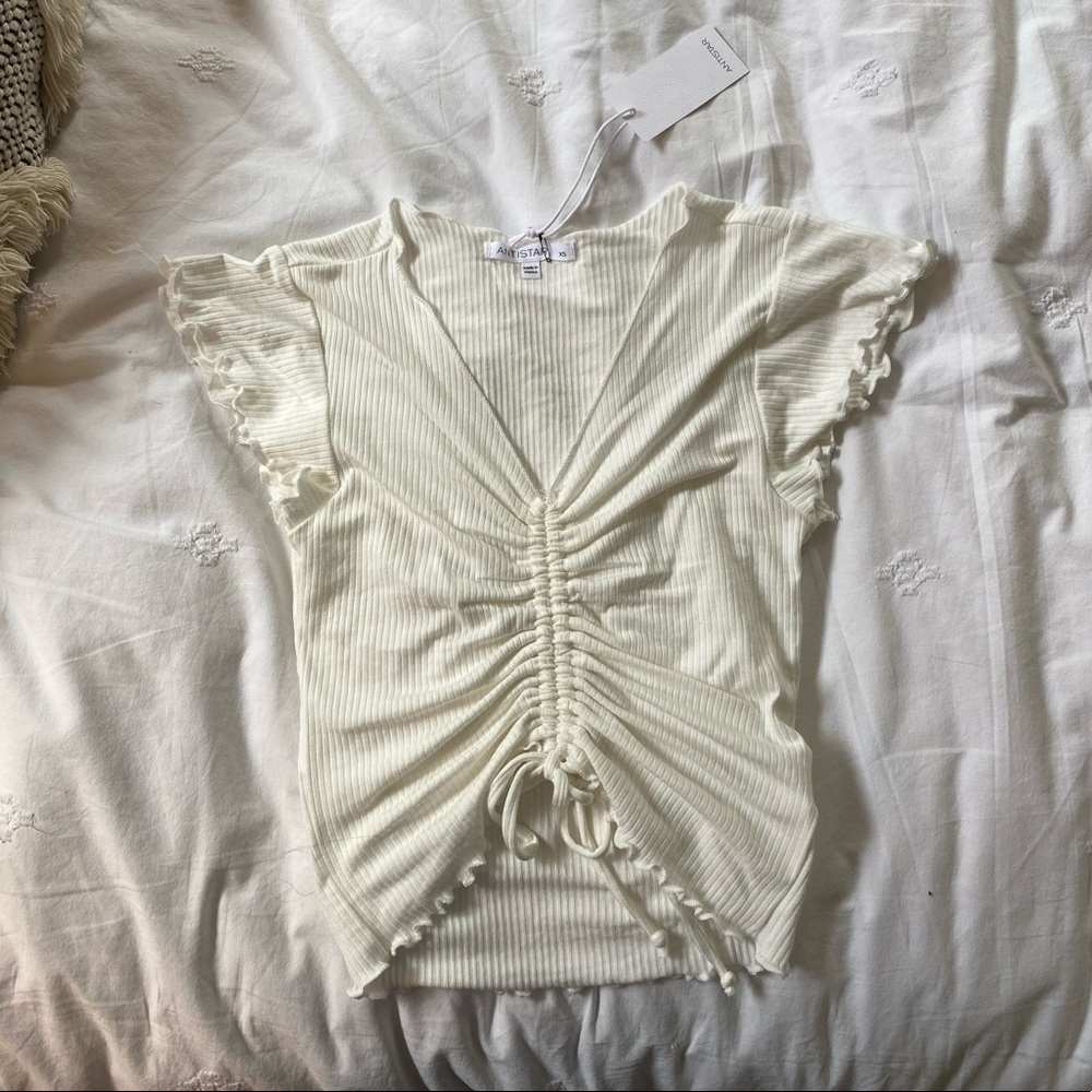 White cinched crop top